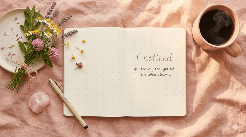 flat lay of 3 Kifs par Jour by Florence Servan-Schreiber open with a notebook and pressed flowers on a warm terracotta surface