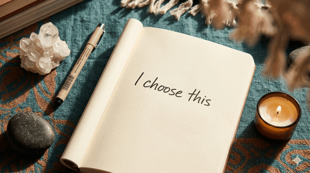 flat lay of a journal open with the words rewire your brain written in handwriting with a pen and coffee on a warm terracotta surface