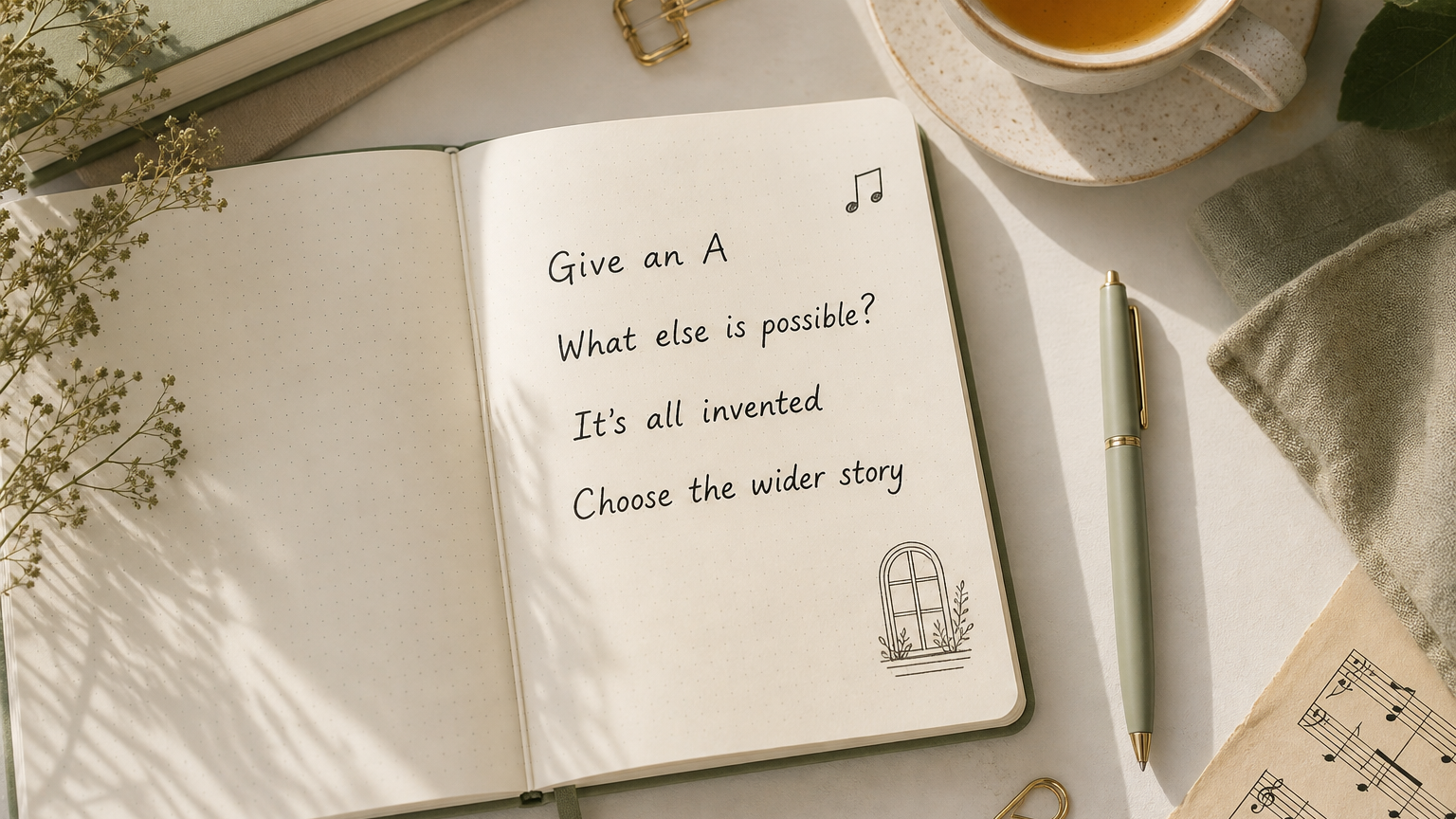 Open notebook with possibility notes for The Art of Possibility