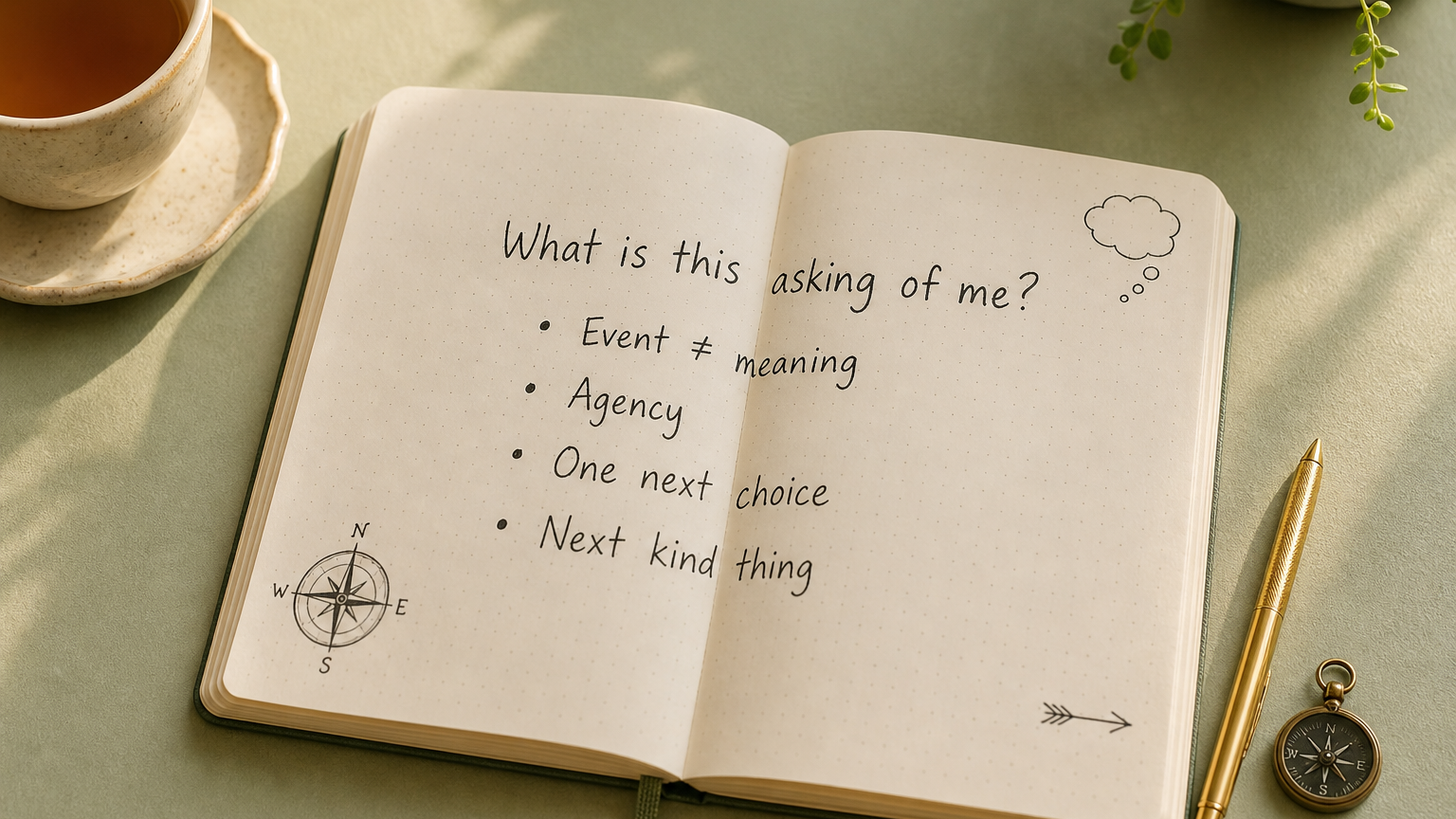 Simple mindset shift title-card notebook asking what this is asking of me
