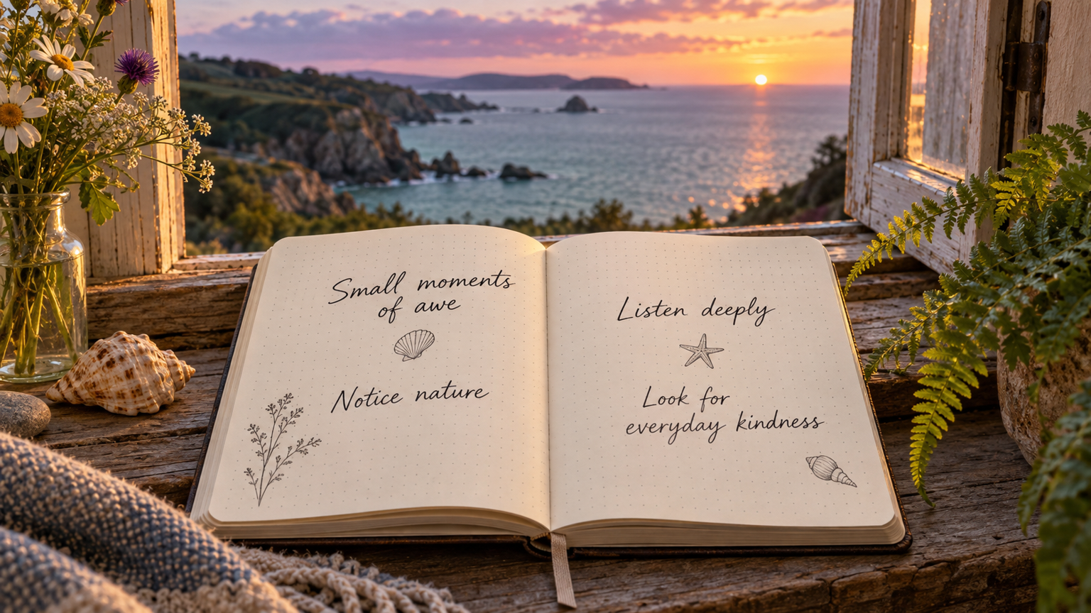 Small moments of awe: nature, listening and everyday kindness notes beside the sea